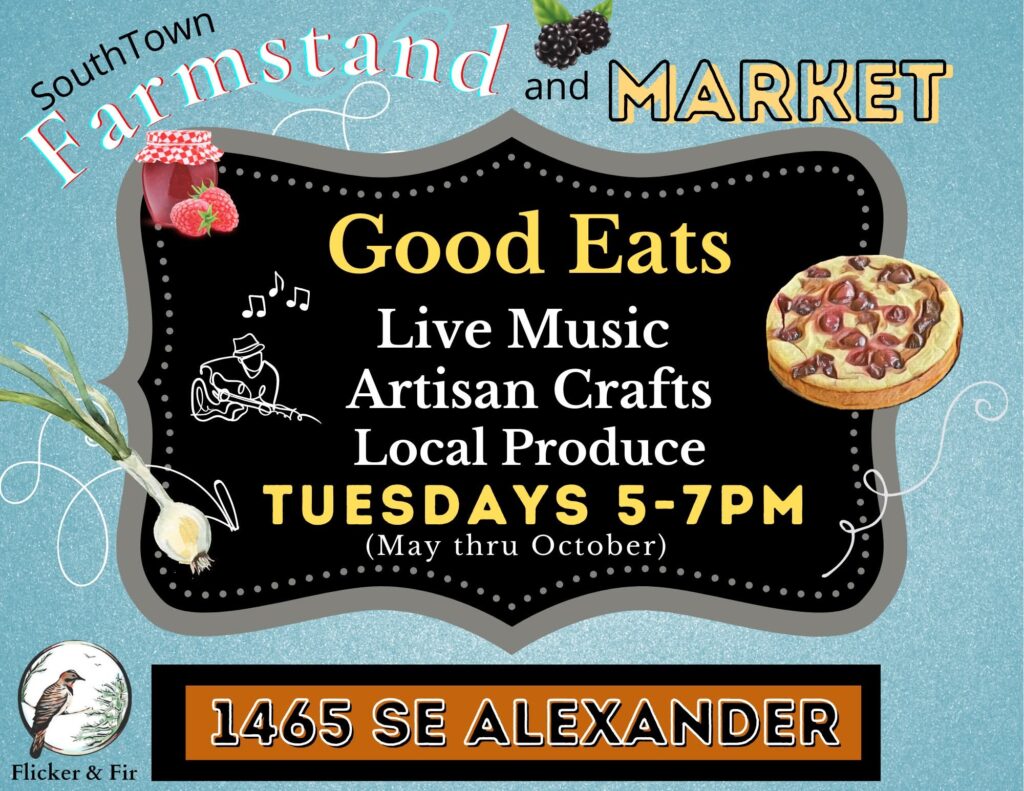 Farmstand Market Flyer: Good Eats, Live Music, Artisan Crafts, Local Produce, Tuesdays 5 to 7 PM May through October
